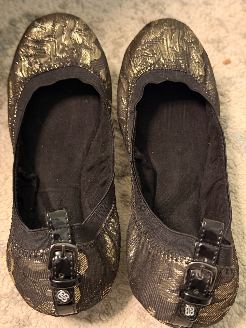 Metallic Black & Gold Ballet Flats